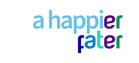 card con testo 'a happier fater'